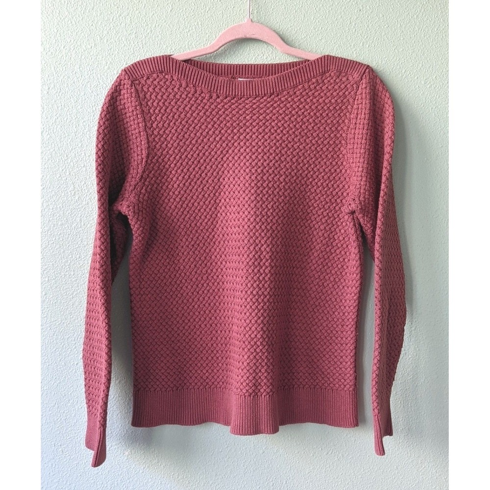 LL Bean Womens Basketweave Crewneck Sweater Mauve Pink Cotton 516400 Large
